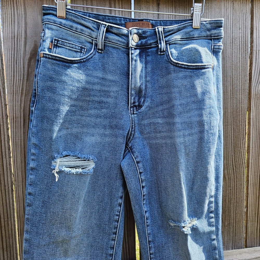 Judy Blue Dad Jeans High Rise Distressed Straight Leg Medium Wash JB88859 9/29 - Picture 3 of 6